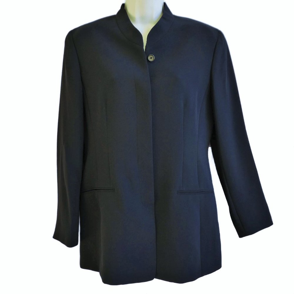 Designer Emanuel Ungaro Blazer Quality Suiting Hidden Buttons Navy Band Collar 6